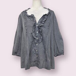 Talbots Gray Ruffle Blouse